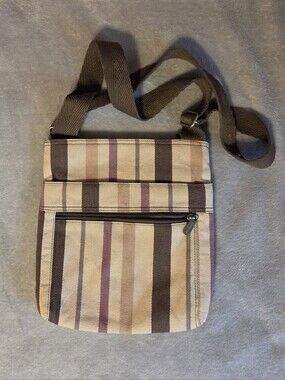 Thirty One Striped Crossbody Tan/purple
